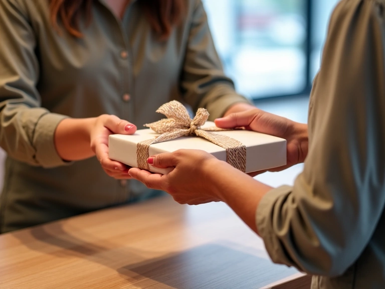 Customer returning a package to a store representative