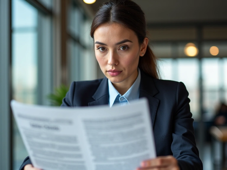 Babae na nagbabasa ng legal na dokumento sa laptop, sumisimbolo sa pag-unawa sa mga tuntunin ng serbisyo.