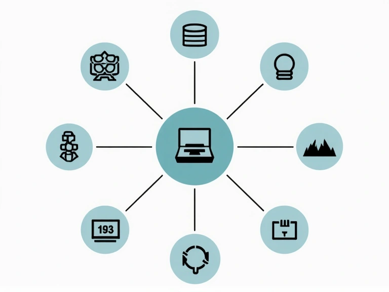Isang serye ng mga interconnected na icon na sumisimbolo sa mga link sa website at panlabas na koneksyon.