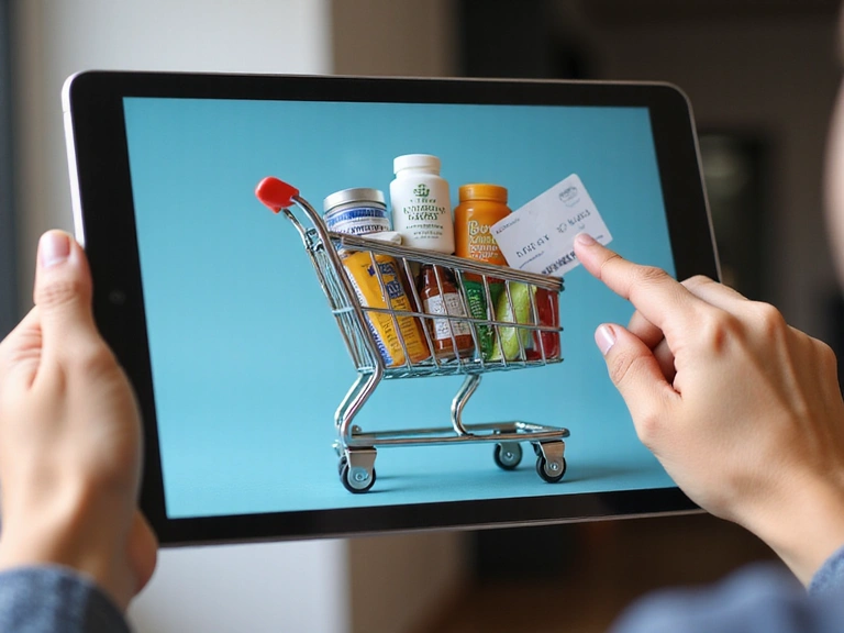 Shopping cart na puno ng mga produkto na nasa online store, sumisimbolo sa proseso ng pagbili.